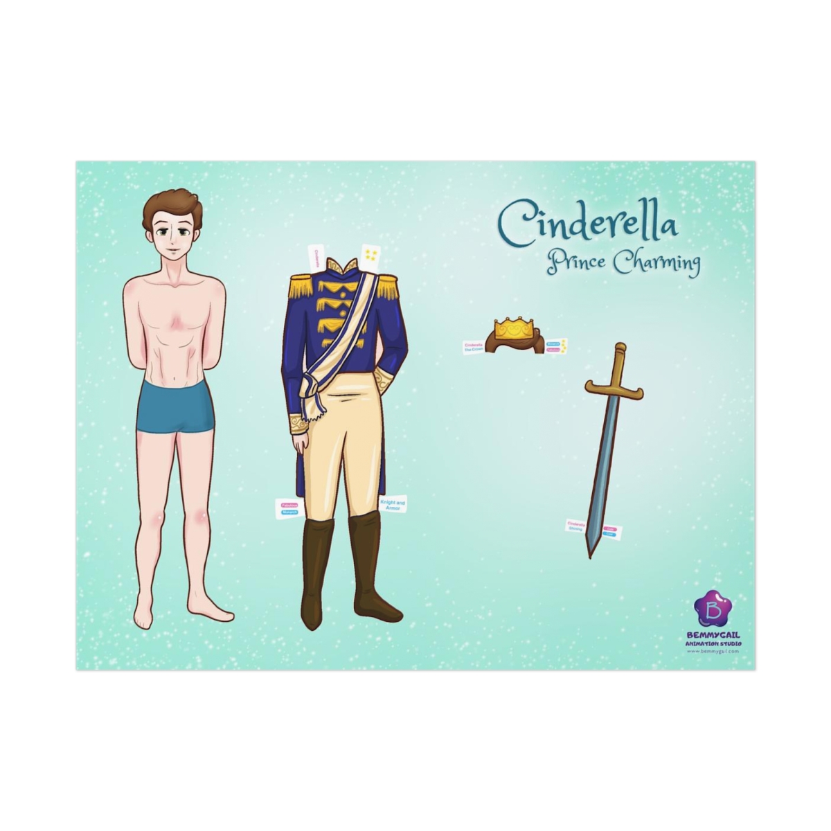 Cinderella Prince Charming Paper Dolls Uncoated Posters